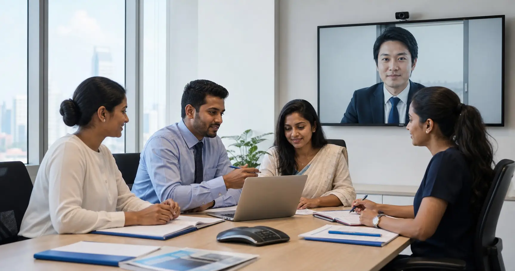 Sri Lankan recruitment support team coordinating with a Japanese colleague