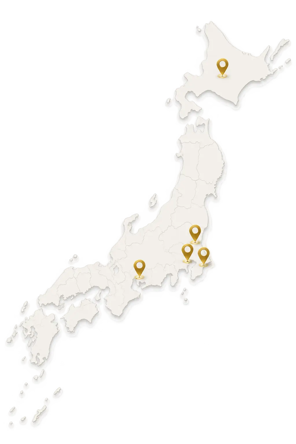 Map of Japan highlighting Hokkaido, Ibaraki, Tokyo, Aichi and Chiba or Narita